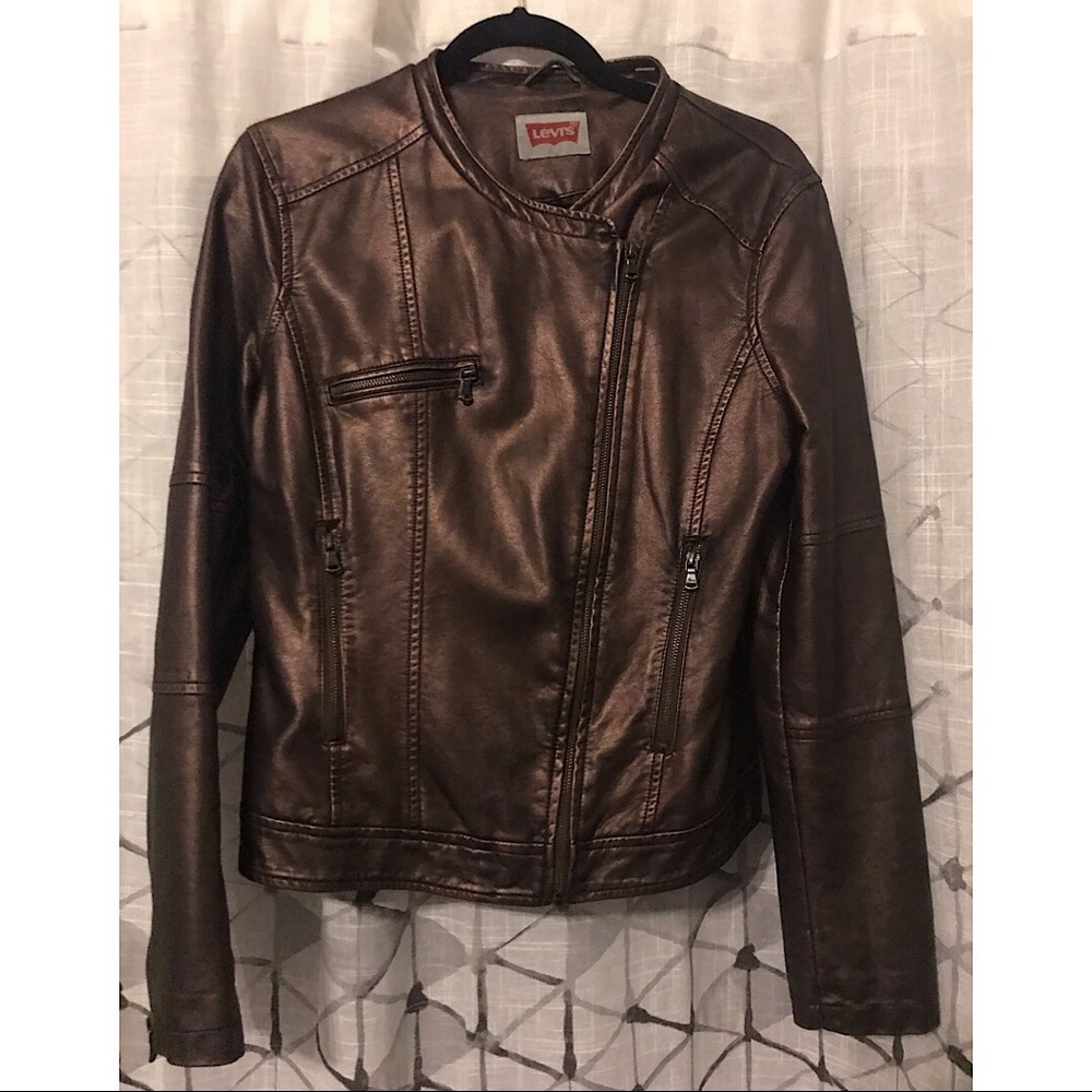 EUC Levi’s Faux Leather Moto Jacket, Copper, Large